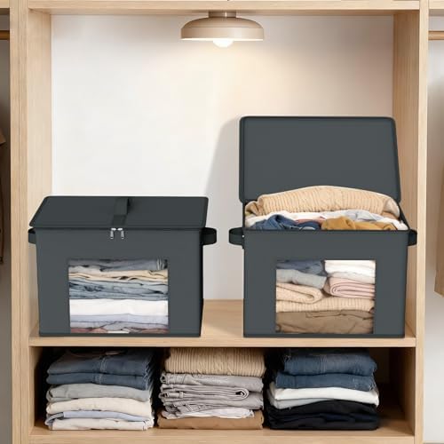 Zilink Fabric Organizer Bins with Lids Cloth Storage Bins, Dark Grey, 4Pack - Image 5