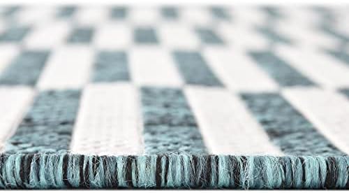 Unique Loom Outdoor Striped Collection Area Rug - Striped (2' x 6' 1" Runner, Teal/Ivory) - Image 5