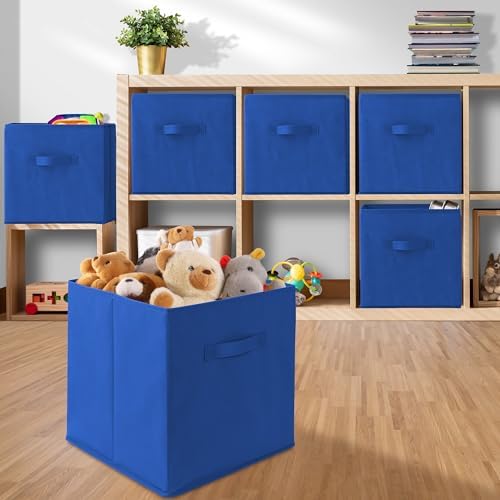 Casafield Set of 12 Collapsible Fabric Cube Storage Bins, Royal Blue - 13" Foldable Cloth Baskets for Shelves, Cubby Organizers & More - Image 5
