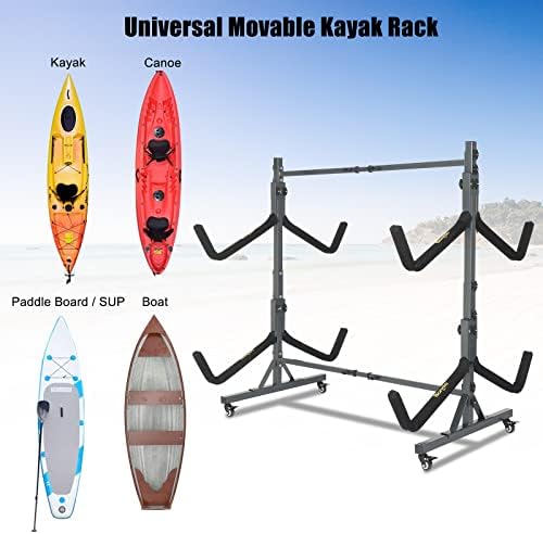 Bonnlo Kayak Stand Freestanding Storage Rack for Kayak Canoe Boat Paddle Board SUP Surfboard for Indoor Outdoor Garage, Shed, Dock with Lockable Wheels Wide Adjustable - Image 6