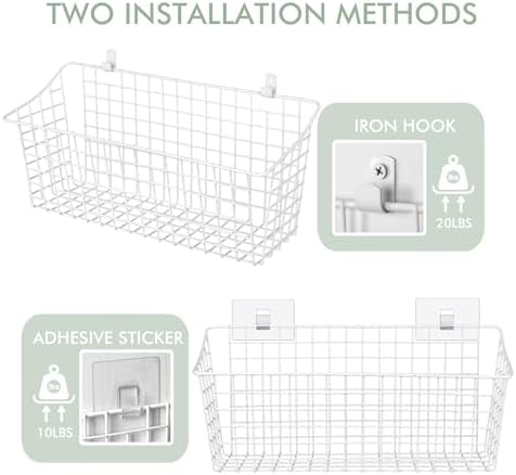 Large Wall Hanging Baskets 2 Set Rubber Coating Shelving Organizers(White) - Image 3