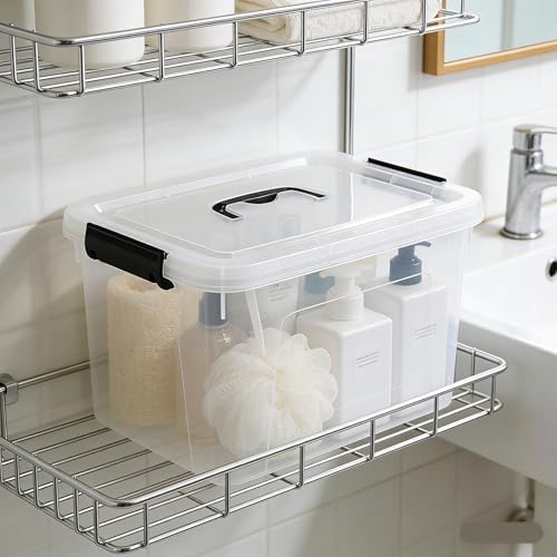 Zopnny 4-Pack Latching Storage Bins, Stackable Plastic Boxes, 10 L, Clear - Image 4