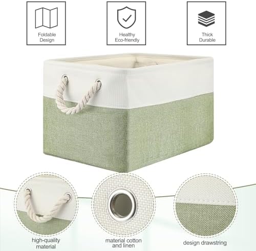 meekoo 8 Pack Fabric Storage Bins Baskets, 15 x 11 x 9.5 in, Green White - Image 5