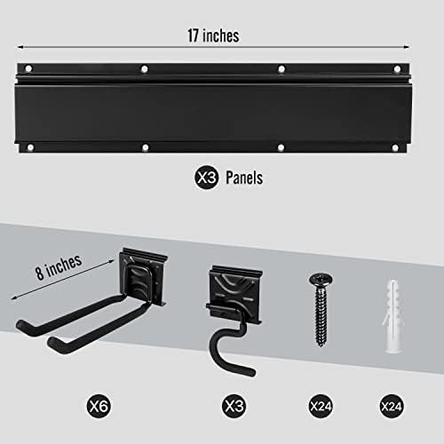 Garden Tool Rack Set, Garage Wall Organization Hanger with 3 Mop Holder and 6 Multi-Purpose Hooks, Garden Yard Shovels Rakes for String Hedge Trimmer Brooms Hoses Folding Chairs ladders, and More - Image 2