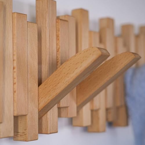 Wooden Coat Hooks Wood Wall Mounted Piano Coat Rack Flip Down Hook Rack Coat Rack Wall MountMulti Functional Space Saving Wall Organizer(Beech,53cm/21) - Image 3