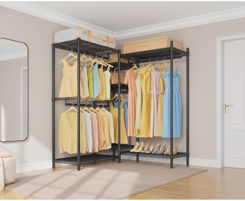VIPEK L6 Heavy Duty Clothes Rack L Shape Clothing Rack 5-Tier Wire Garment Rack Freestanding Closet with 7 Adjustable Shelves & 4 Hanging Rods, 42.1" L x 42.1" W x 76.4" H, Max Load 850LBS, Black - Image 2