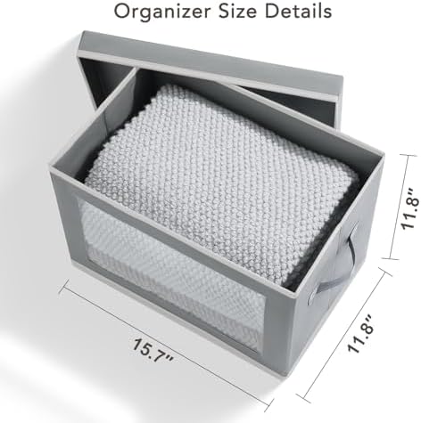 Homsorout Large Storage Bins with Lids - Stackable Cube Bins for Closet, 5 Pack Clear Windows Fabric Organizer Bins, Home Organizers and Storage for Clothes, CD, Towels, Grey - Image 6