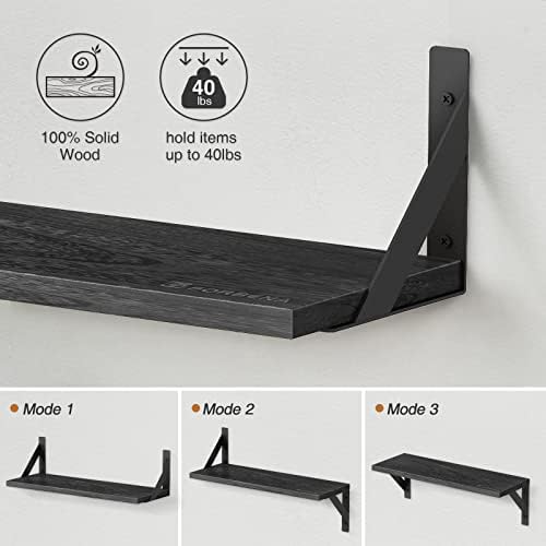 Forbena Large Floating Shelves for Wall 24 Inch Long Set of 3, 8 in Deep Wall Bookshelf for Bedroom Living Room, Wooden Heavy Duty Hanging Book Shelves for Office Kitchen Closet Storage (Black) - Image 7