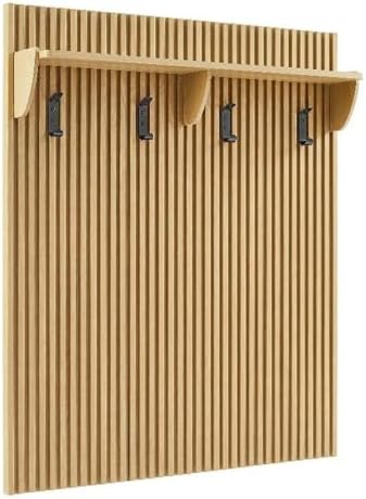 Modway Render Modern Fluted Wood Coat Rack Panel in Light Oak with Shelf and Hooks – Wall-Mounted Entryway Organizer for Hallway, Mudroom, or Foyer by Modway