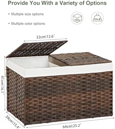 SETVSON Storage Basket with Lid PE Rattan Storage Basket 105L, Brown - Image 4