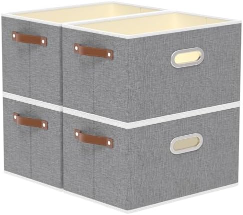 Yawinhe Foldable Storage Baskets for Shelves,16.9x11.8x10.2in,Grey,4-Pack by Yawinhe