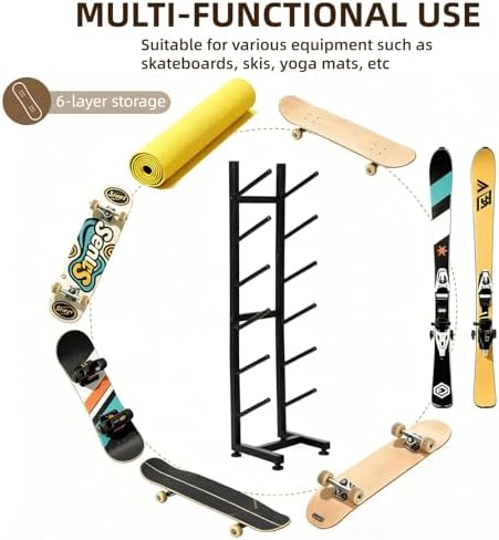 6-Tier Skateboard Racks Floor Stand, Black - Image 4