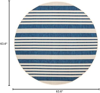 SAFAVIEH Courtyard Outdoor Round Rug 5'3", Navy & Beige CY6062-268 - Image 2
