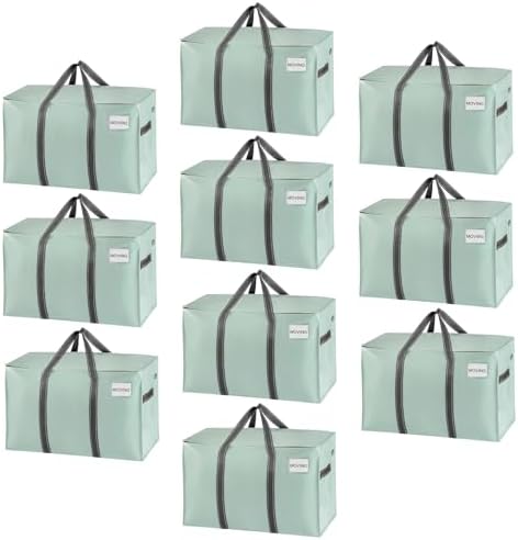 VENO 10 Pack Heavy Duty Moving Bags, Extra Large Storage Bags with Reinforced Handles & Strong Zippers, Foldable & Reusable Moving Box Alternative for Clothes & Dorm Storage by Veno