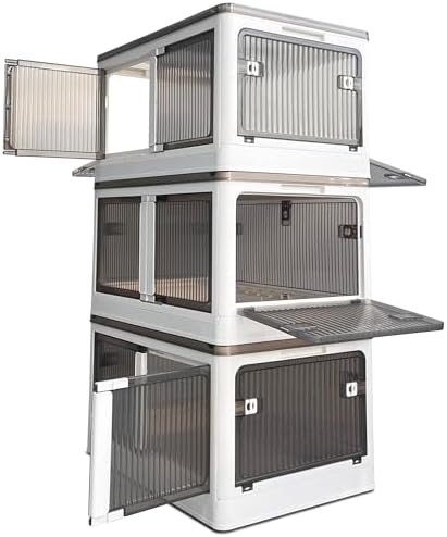Stackable Storage Bins with Doors - 3 Tier 80Qt Each Plastic Collapsible Storage Bins with Wheels, Foldable Storage Cabinet for Closet Organizers(60 Gal/240 Qt) by HomeStorageAssistant