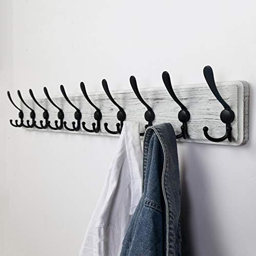 Dseap Coat Rack Wall - Heavy-Duty 38-1/4" Long, with Reinforced 10 Custom Tri-Hooks, Solid Wood Wall Hanger for Coats Hat Jackets - Rustic Farmhouse Entryway Storage, White & Black, Pack of 2 - Image 2