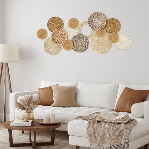 Xuhal 15 Pcs Boho Wall Basket Decor Handcrafted Seagrass Woven Wall Basket Rustic Round Woven Hanging Art for Home Farmhouse Kitchen Table Living Room(Fresh Style) - Image 5
