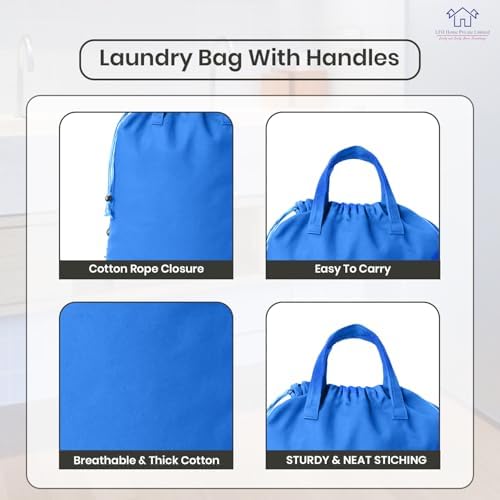 LFH Home Large Premium Cotton Rich Canvas Laundry Bag with Drawstring and Handles Heavy Duty, Multi-Use, and Washable for Home, Travel, College or Storage 28x40 (Pack of 4)-Sky Blue - Image 3