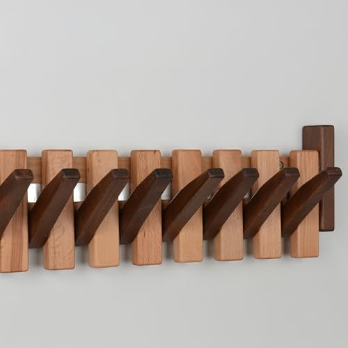 Beech Piano Key Coat Rack with 12 Flip Hooks - Image 5