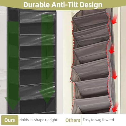 Over Door Organizer with 6 Extra Large Pockets 12 Side Pockets, Sturdy Closet Storage Rack, Hanging Storage Organizer with Clear Window for Shoes, Diaper, Bedroom, Bathroom, Black, 6-Pack - Image 5