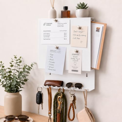 Wall Mounted Key Holder and Mail Organizer with 11 Hooks and 4 Pins,White by zizouoe