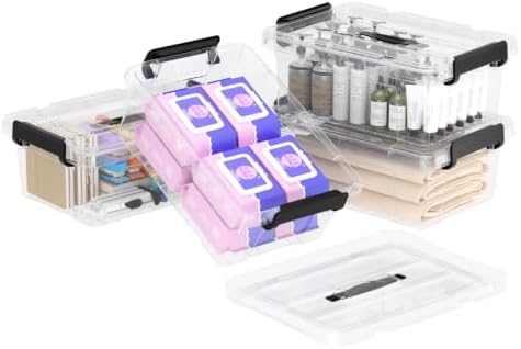 Cetomo 18Qt*4 Lidded Storage Bins, Stackable Plastic Bin with Handle, Storage Container with Secure Latching Buckles, Transparent, 18 Quart, Set of 4 by Cetomo