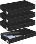 Under Bed Storage Container Bins 4 Pack, 4 Inch Thin Low Profile Underbed Clothes Storage Organizer for Dorm & Home, Use for Blanket and Toy Storage Box W/ Sturdy Bottom/Sides, Foldable Thick Fabric by KUKIKAN