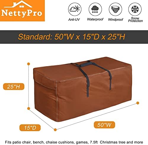 NettyPro Outdoor Patio Cushion Storage Bags Water-Resistant Large Storage Bag with Zipper and Handle for Patio Furniture Cushion Christmas Tree 7.5 Ft, 50 x 15 x 25 Inch, Brown - Image 5
