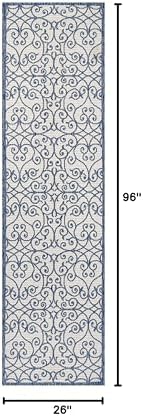 Eyely Filigree Textured Weave Runner Rug 2X8 Blue/Cream, Indoor Outdoor Rug - Image 2
