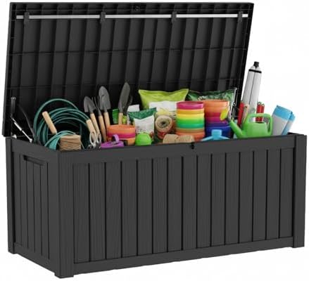 LAUSAINT HOME 120 Gallon Resin Deck Box, Package Delivery Box with Lockable Lid, Waterproof Outdoor Storage Box For Garden Tools, Patio Cushions(120 Gallon,Black) by LAUSAINTHOME