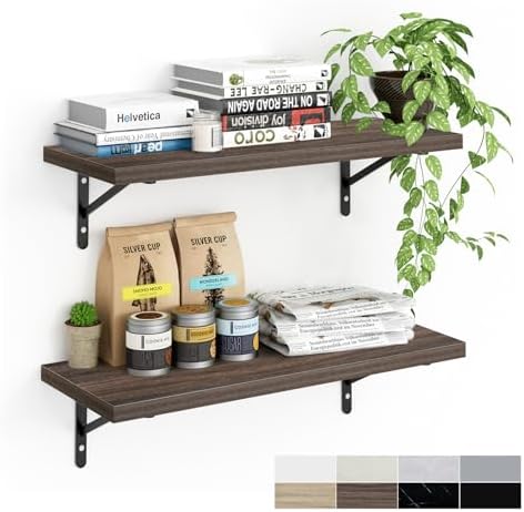 Kaboon 27 inch Long 10 inch Deep Floating Shelves for Wall Set of 2, Large Open Shelves Wall Mounted, Space Saving Home and Commercial Use, Eucalyptus by Kaboon
