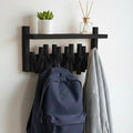 Bamboo Wall Mounted Coat Rack with Shelf Flip Down Wooden Hooks for Entryway Hallway Bedroom | Matte Black Piano Hanger, 5 Hooks, Space Saving Organizer by AuraNest