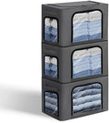 GuliPostan 3 Pack 40L Stackable Clothes Storage Bins with Metal Frame Handles & Zipper, Collapsible Closet Organizer Box with Lid for Bedding Blankets Towel (Dark Grey) by Unknown