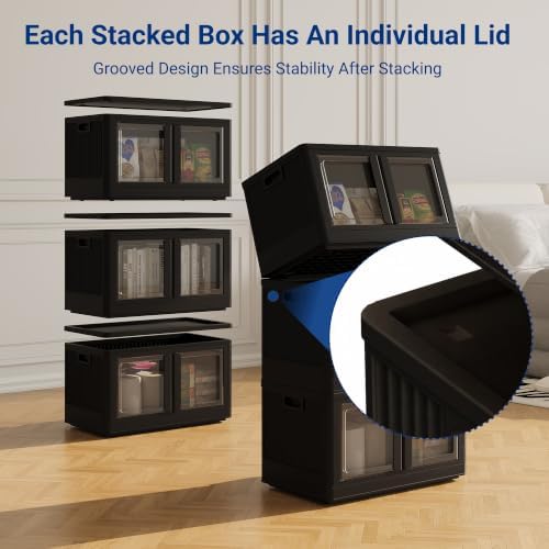 FLEXIMOUNTS 110 QT Stackable Plastic Storage Bins With Lids, Black - Image 5