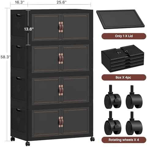 784QT Extra Large Stackable Storage Bins with Lids & Wheels & Door, - Image 2