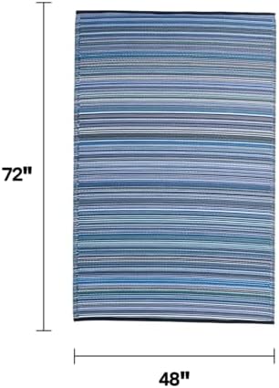 Fab Habitat Outdoor Rug - Waterproof, Fade Resistant, Crease-Free - Premium Recycled Plastic - Striped - Patio, Deck, Porch, Balcony, Laundry Room - Cancun - Indigo - 4 x 6 ft - Image 2