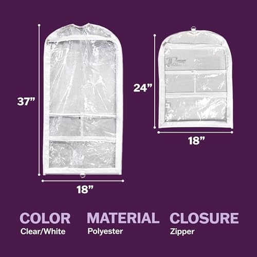 Clear Garment Bags for Dance Costumes 3-Pack, Gusseted, Short-Size, Side Zipper Entry, Storage Pockets for Accessories, 24”x18”x2”, Dream Duffel - Image 6