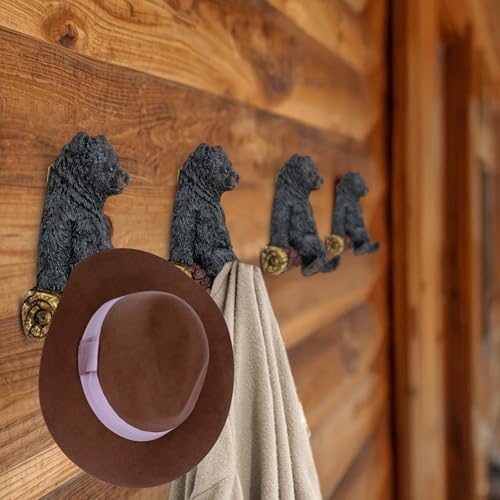 Set of 4 Resin Black Bear Wall Hooks Rustic Cabin Towel Coat Rack - Image 6