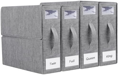 Cosybreeze Bed Sheet Organizers and Storage, Foldable Bed Sheet Set 4 Pack Twin/Full/King/Queen Size Organizing Bedding Container Linen Closet Organizer for Duvet Covers Clothes Towels, Grey by Cosybreeze