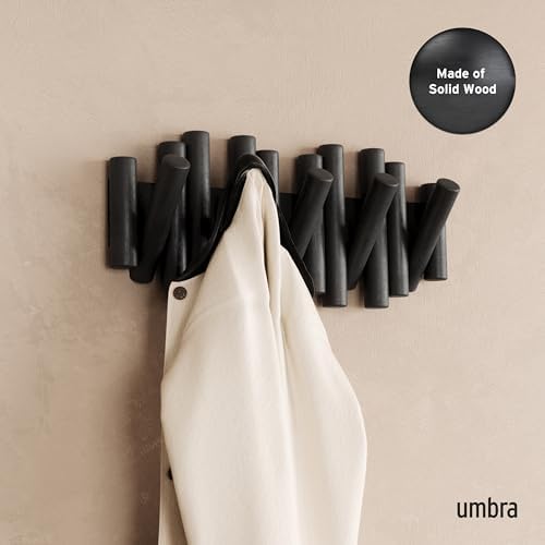 Umbra Picket Coat Rack, Wall Mount 5 Flip-Down Coat Hooks, Black - Image 2