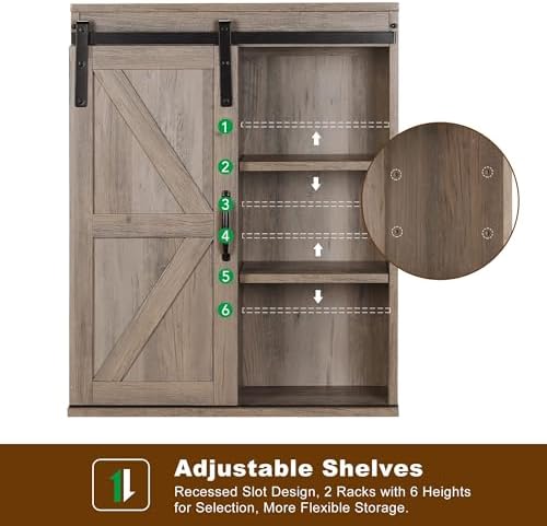 RUSTOWN Farmhouse Bathroom Wall Cabinet with Sliding Barn Door - Image 7