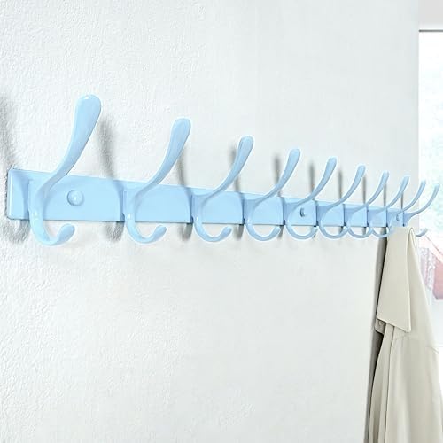 SKOLOO Coat Rack Wall Mounted - 10 Hooks, Pack of 2, Heavy Duty, Stainless Steel, Metal Coat Hanger, Sturdy Wall Hooks for Hanging Coats, Jacket, Clothes, Hat, Blue - Image 3