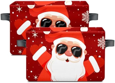 Christmas Santa Claus Foldable Baskets Storage Bins with Handles, Decorative Cloth Organizer Storage Boxes 2 2piece - Image 2