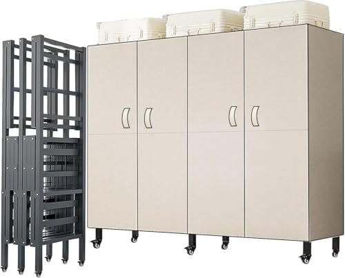 Foldable Portable Closet Wardrobe on Wheel 2000Ibs Heavy-Duty Clothe Rack with Cover Freestanding Metal Clothing Rack Armoire Storage System Rolling Garment Racks (off white, 49.2in) by FKKPRVAX