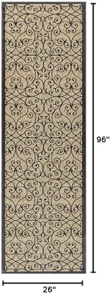 Eyely Filigree Weave Runner Rug 2X8 Black/Khaki, Indoor Outdoor Rug - Image 2