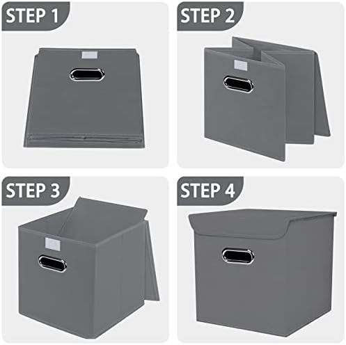 Closet Organizers Fabric Storage Bins With Lids Collapsible Cube Storage Organizer Basket With Handles,Storage Boxes for Clothes Storage,Office,Laundry,Shelves,8 Pack,（Grey） - Image 6