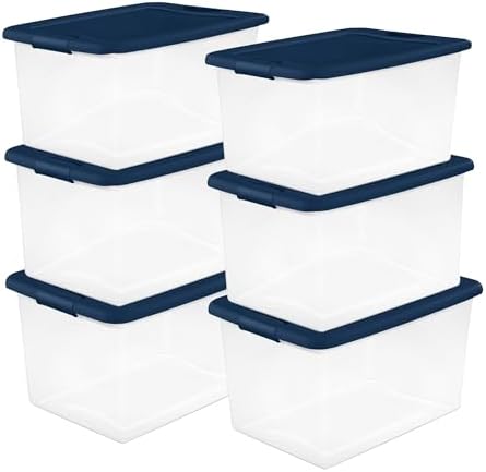 Sterilite Color Program, Large Clear Plastic Storage, 64 Quart, 6-Pack by Sterilite