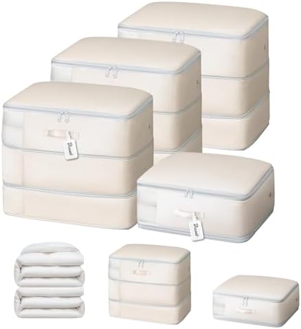 DIMJ Comforter Storage Bag - Large Capacity Ultra Space Saving Self Compression Organize for Duvet, Pillow, Bedding, Blanket Storage Organizer Nylon Compression Bags by DiMJ