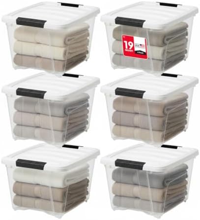 IRIS USA 19 Qt Storage Bins with Lids, 6 Pack, BPA-Free, Clear/White by IRISUSA