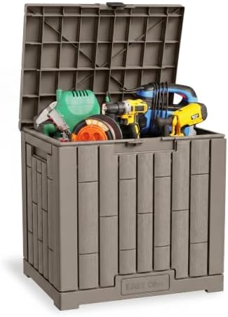 EAST OAK Outdoor Storage Box, 31 Gallon Deck Box, Waterproof Resin Storage Bin for Patio Cushions, Gardening Tools, Accessories, Lockable, UV Resistant, Brown by EASTOAK